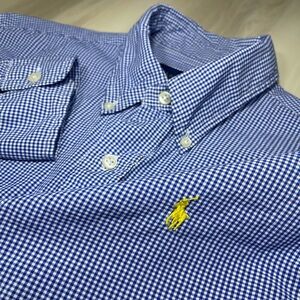 Polo Ralph Lauren Button Down Shirt Men’s Medium Blue/White Checks Yellow Pony